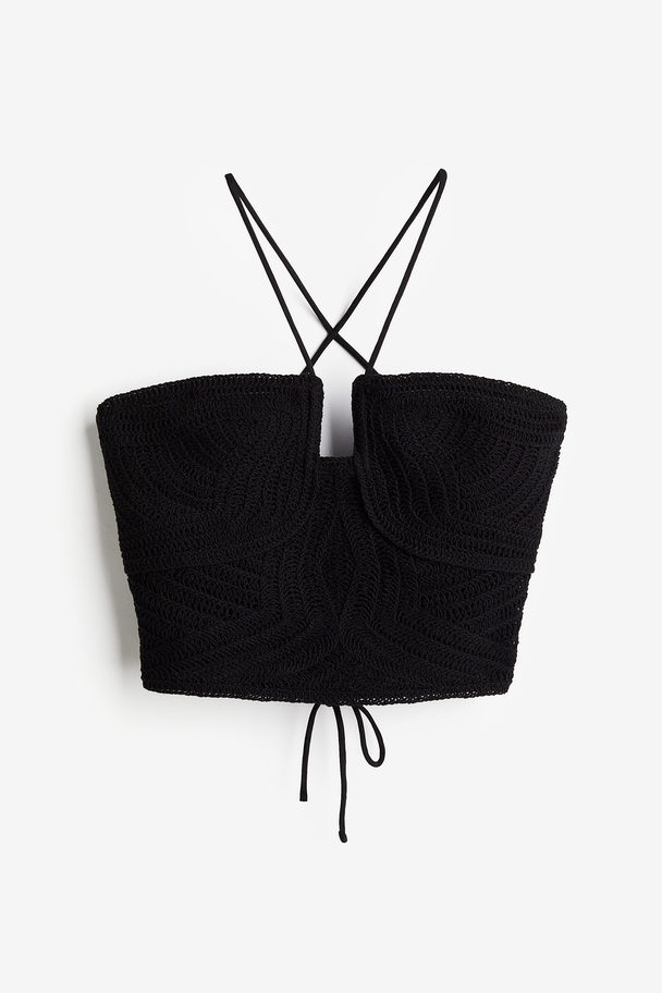 H&M Tie-detail Crochet-look Top Black