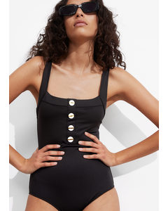 Button-detailed Swimsuit Black