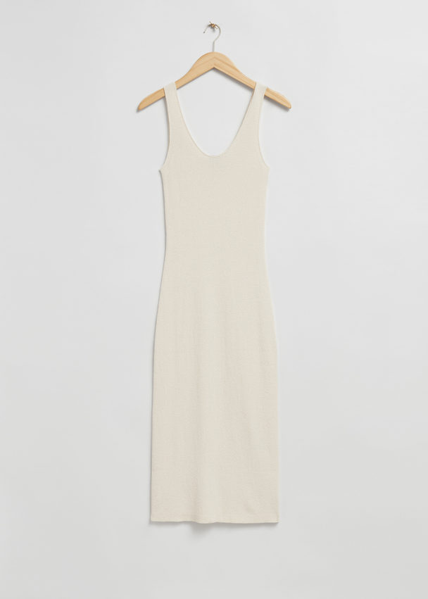 & Other Stories Knitted Silk Blend Midi Dress Cream