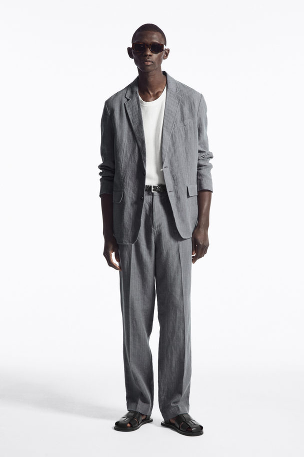 COS Straight-leg Elasticated Linen Trousers Grey / Pinstripe