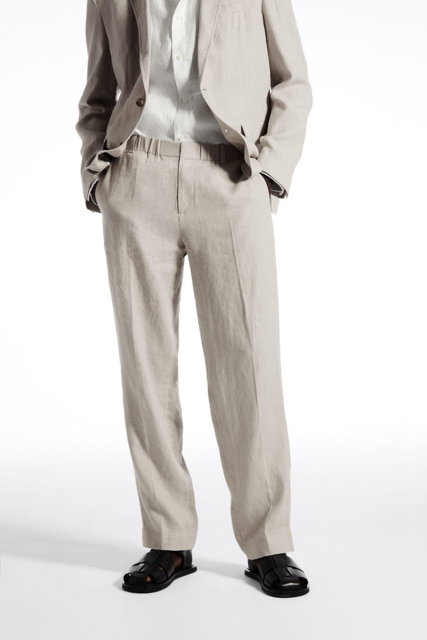 COS Straight-leg Elasticated Linen Trousers Stone