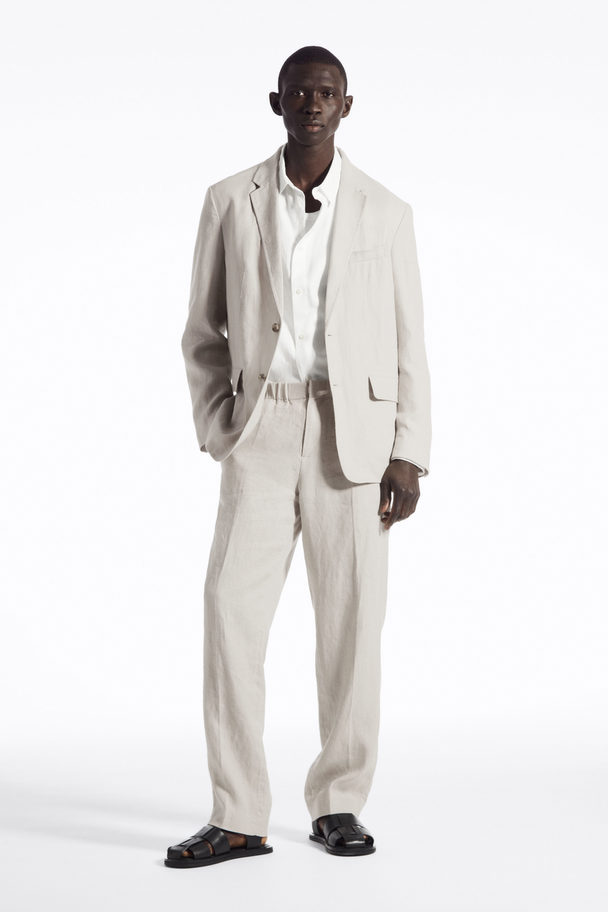 COS Straight-leg Elasticated Linen Trousers Stone