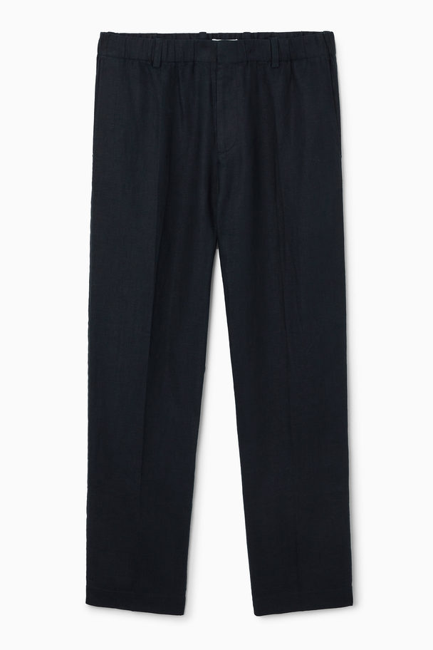 COS Straight-leg Elasticated Linen Trousers Dark Navy