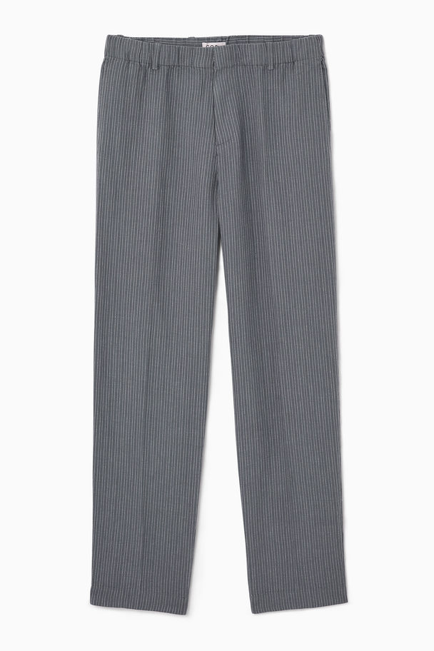 COS Straight-leg Elasticated Linen Trousers Grey / Pinstripe