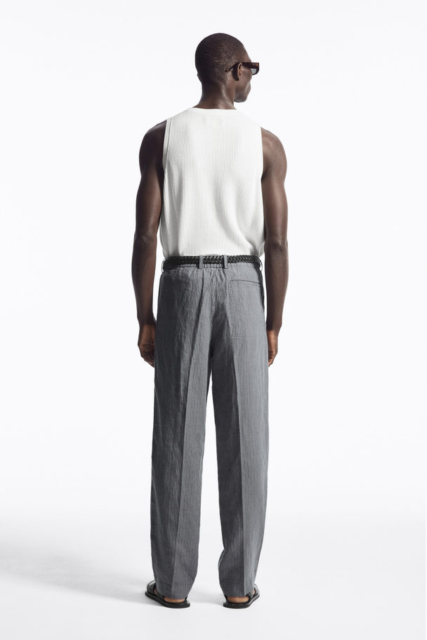 COS Straight-leg Elasticated Linen Trousers Grey / Pinstripe