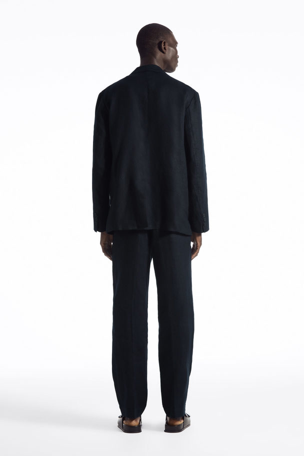 COS Straight-leg Elasticated Linen Trousers Dark Navy