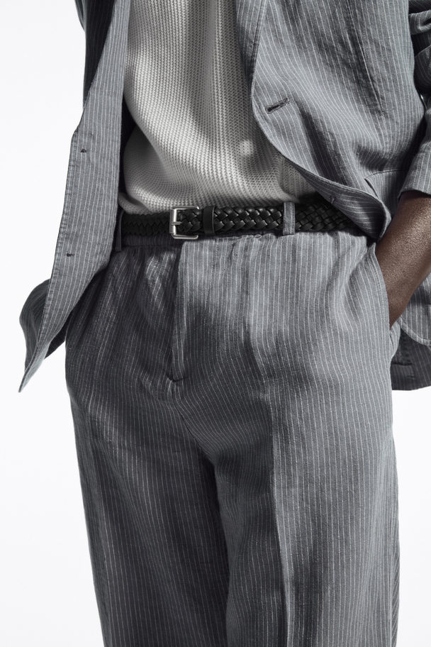 COS Straight-leg Elasticated Linen Trousers Grey / Pinstripe