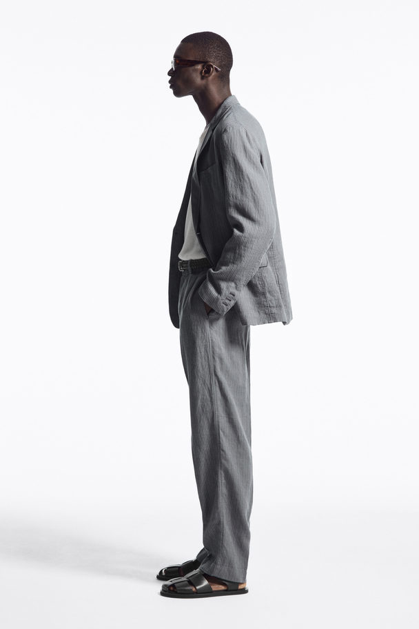 COS Straight-leg Elasticated Linen Trousers Grey / Pinstripe