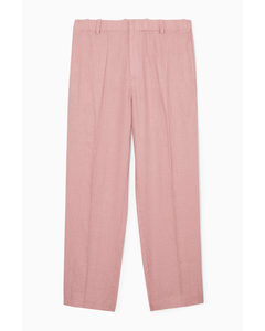 Straight-leg Elasticated Linen Trousers Dusty Pink