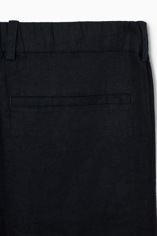 COS Straight-leg Elasticated Linen Trousers Dark Navy