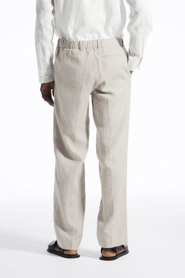 COS Straight-leg Elasticated Linen Trousers Stone