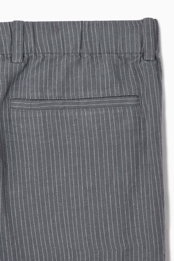 COS Straight-leg Elasticated Linen Trousers Grey / Pinstripe