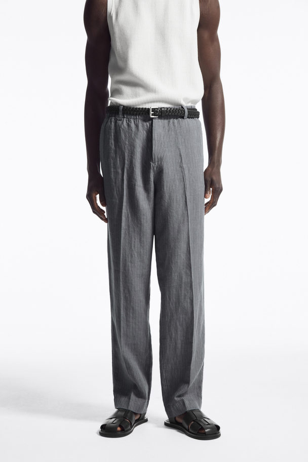 COS Straight-leg Elasticated Linen Trousers Grey / Pinstripe