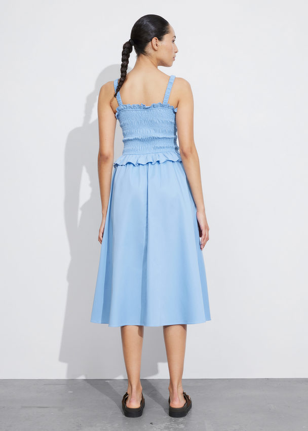 & Other Stories Ruched Midi Dress Light Blue