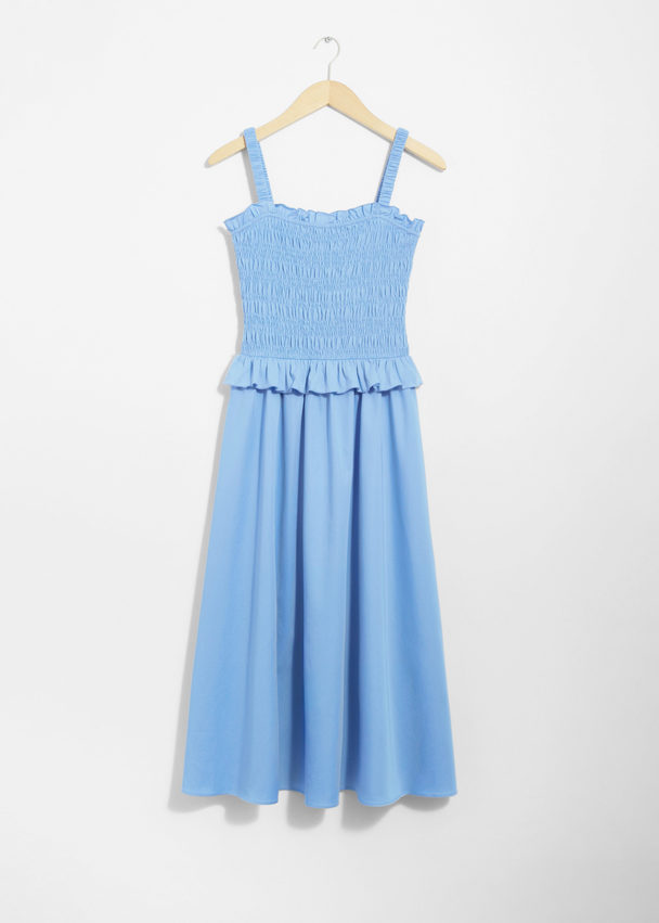 & Other Stories Ruched Midi Dress Light Blue