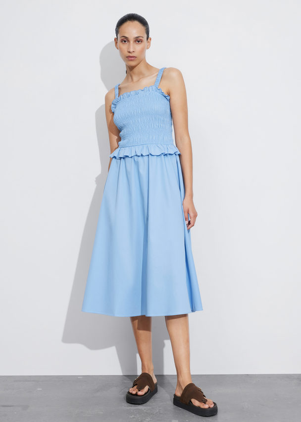 & Other Stories Ruched Midi Dress Light Blue