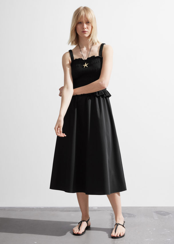 & Other Stories Ruched Midi Dress Black