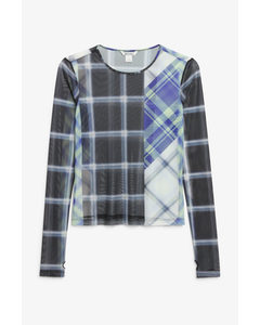 Long Sleeve Mesh Top With Thumbholes Checks Collage