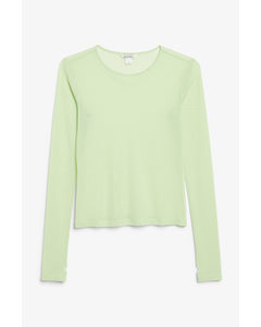 Long Sleeve Mesh Top With Thumbholes Light Green