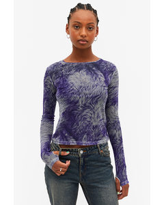 Long Sleeve Mesh Top With Thumbholes Purple Fur Print