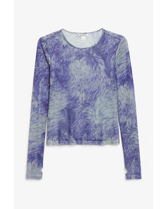 Long Sleeve Mesh Top With Thumbholes Purple Fur Print