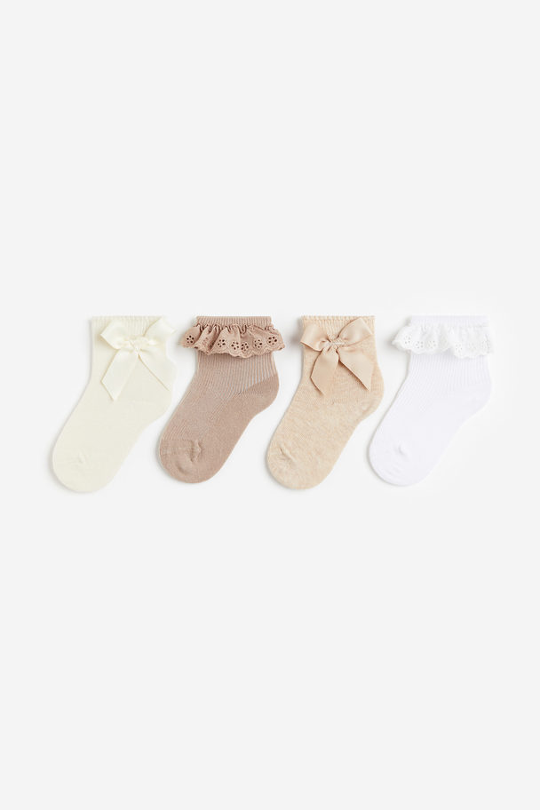 H&M 4-pack Socks Beige/white