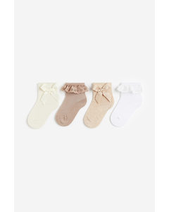 4-pack Socks Beige/white