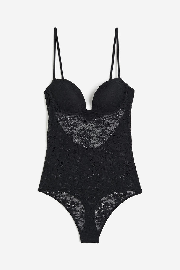 H&M Padded-cup Lace Thong Body Black