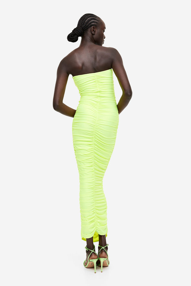 GOOD AMERICAN Satin Ruched Tube Maxi Dress Electric Lime