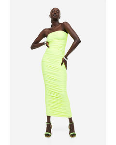 Satin Ruched Tube Maxi Dress Electric Lime