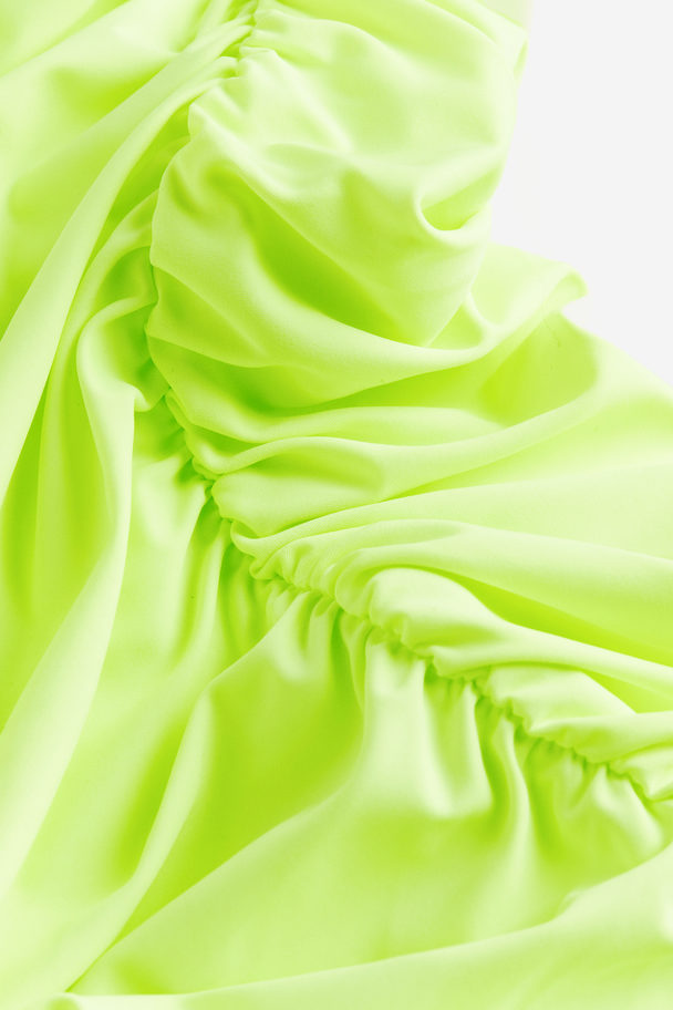 GOOD AMERICAN Satin Ruched Tube Maxi Dress Electric Lime