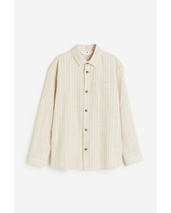 Linen-blend Shirt Light Beige/striped
