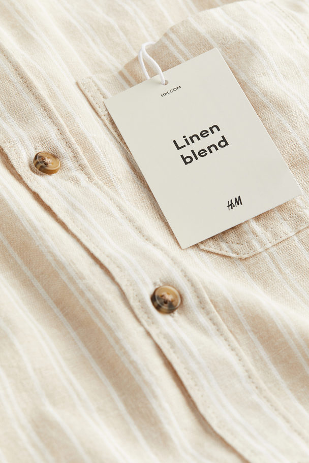 H&M Skjorte I Hørblanding Lys Beige/stribet