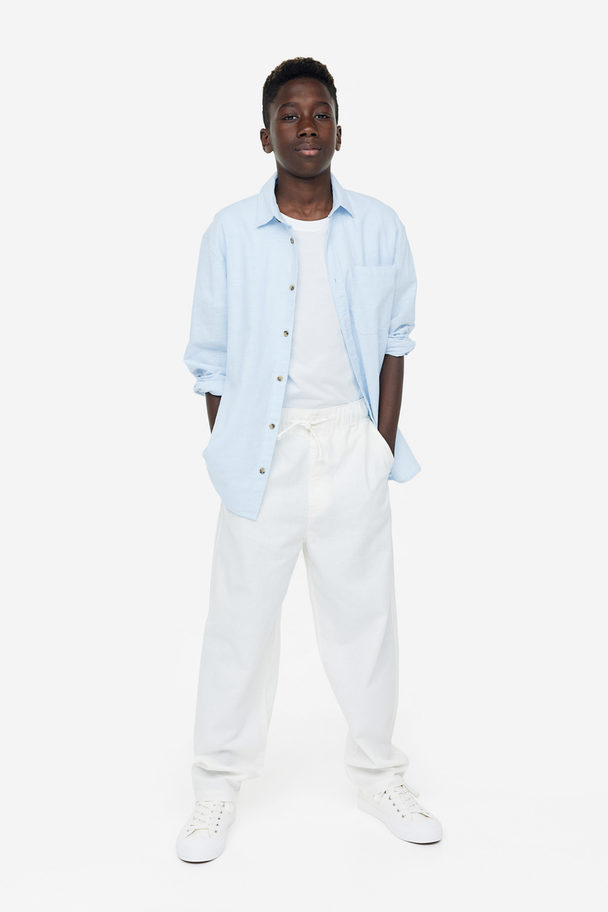 H&M Linen-blend Shirt Light Blue
