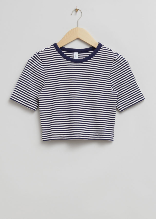 & Other Stories Cropped T-shirt Blue/white Striped Print