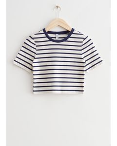 Kurzes T-Shirt Marineblau/weiß gestreift