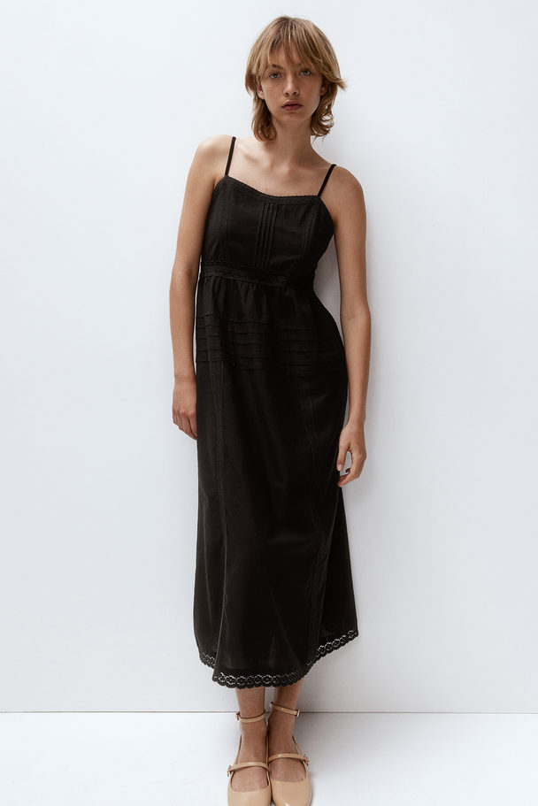 H&M Lace-inset Cotton Dress Black