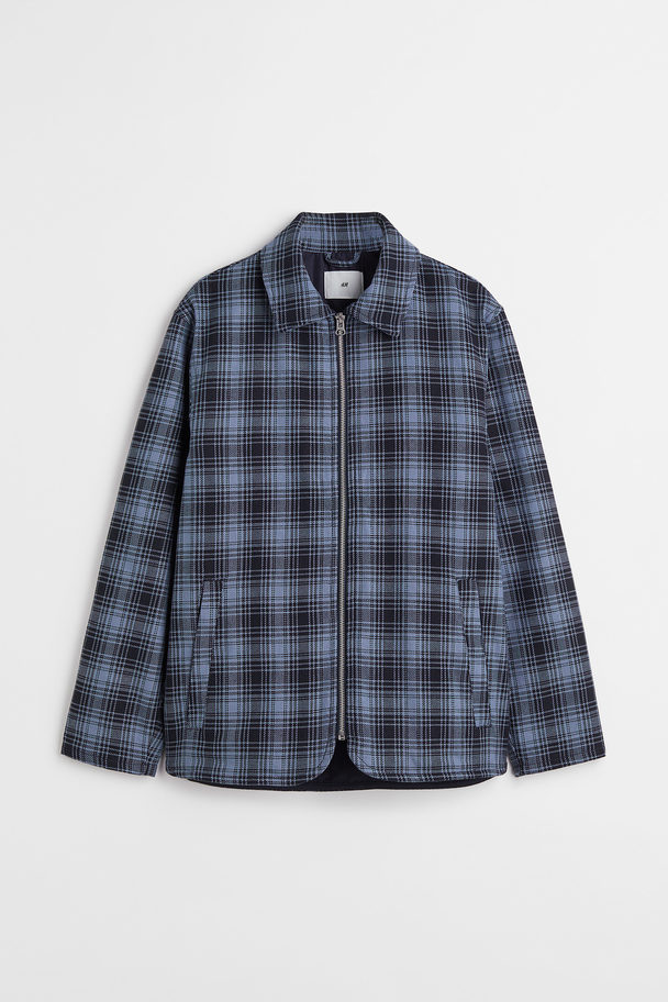H&M Oversized Fit Padded Shacket Blue/checked