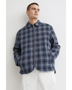 Oversized Fit Padded Shacket Blue/checked