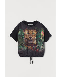 Shirt mit Tunnelzug Schwarz/Leopard