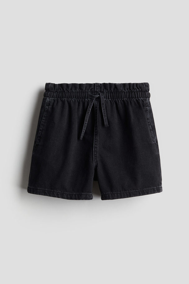 H&M Paperbag-Shorts aus Denim Schwarz