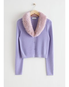 Fitted Faux Fur Cardigan Lilac