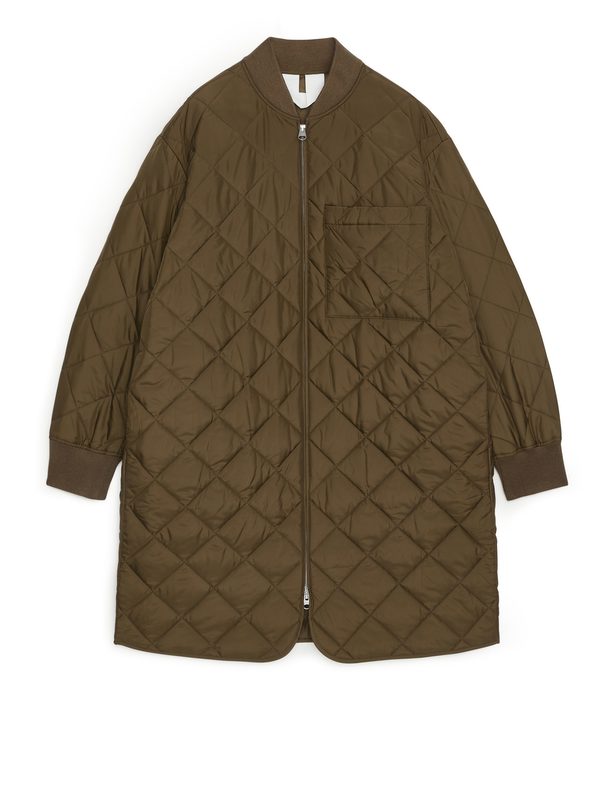 ARKET Quilted Long Jacket Khaki Green