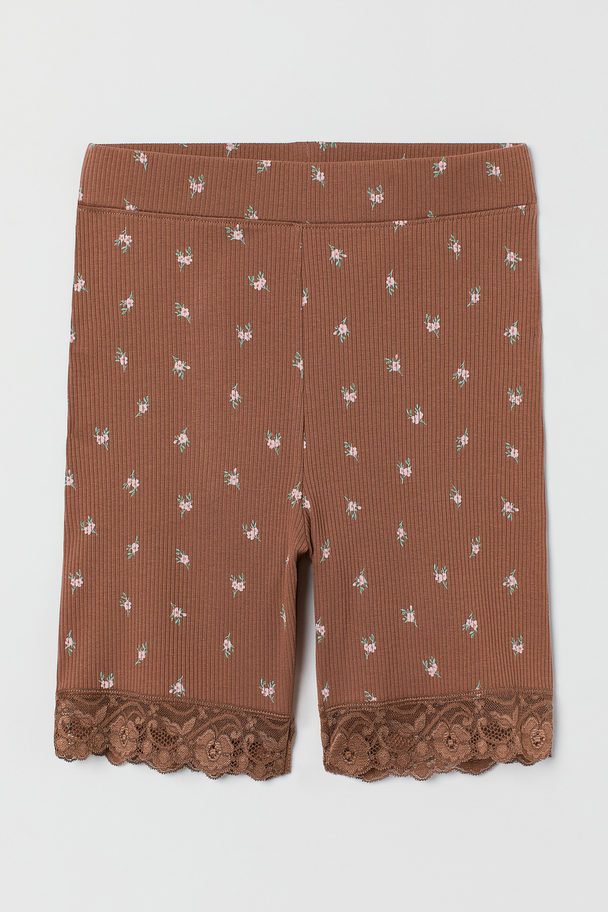 H&M Lace-trimmed Cycling Shorts Brown/floral