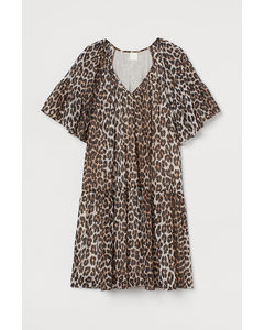Kleid mit V-Ausschnitt Beige/Leopardenmuster