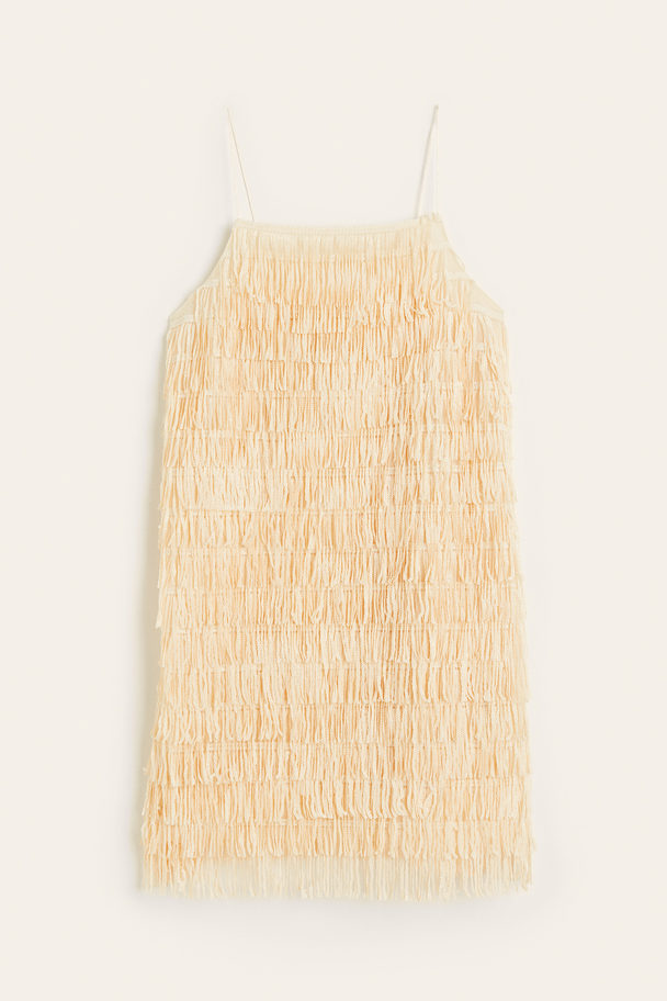 H&M Sequin-fringed Dress Light Beige