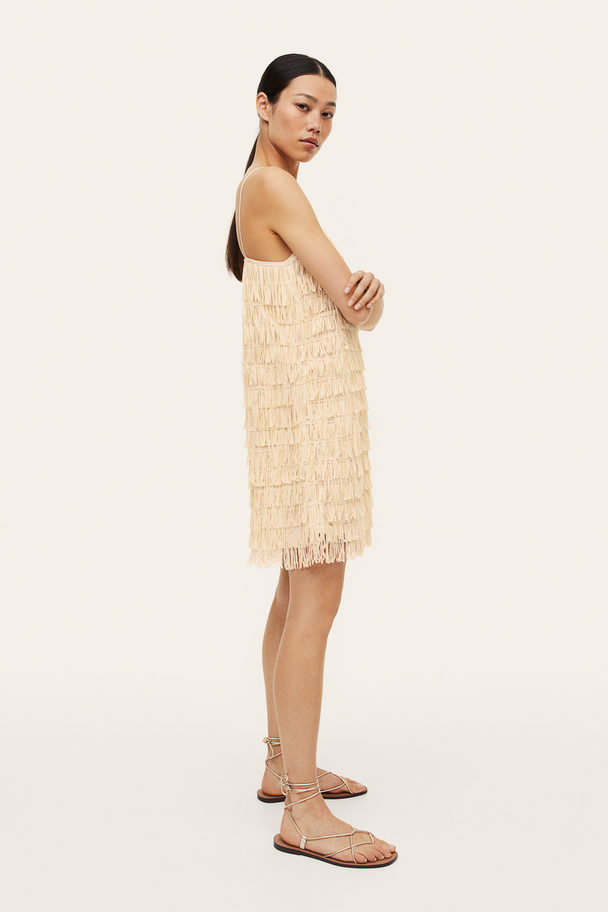 H&M Kleid mit Paillettenfransen Hellbeige