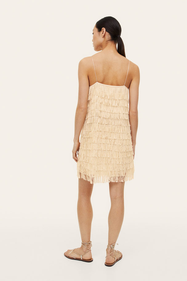 H&M Sequin-fringed Dress Light Beige