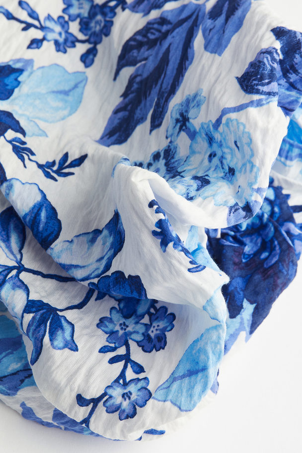 H&M Smocked Off-the-shoulder Top White/blue Floral