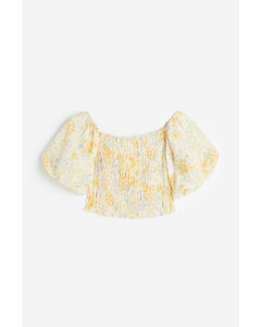 Smocked Off-the-shoulder Top Light Yellow/floral